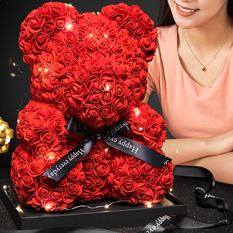 Assets Rose Bear Artificial Flower With Box Lights Teddy Bear