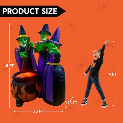 6 FT Tall Halloween Inflatables Three Witch Around Cauldron with Flame Light Inflatable Yard Decoration