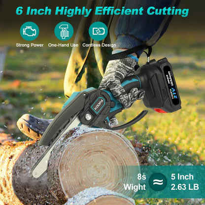 Mini Chainsaw 6-Inch Powerful Cordless Rechargeable Handheld Small Electric Saw Powered by 21V 2000/3000mAh Batteries