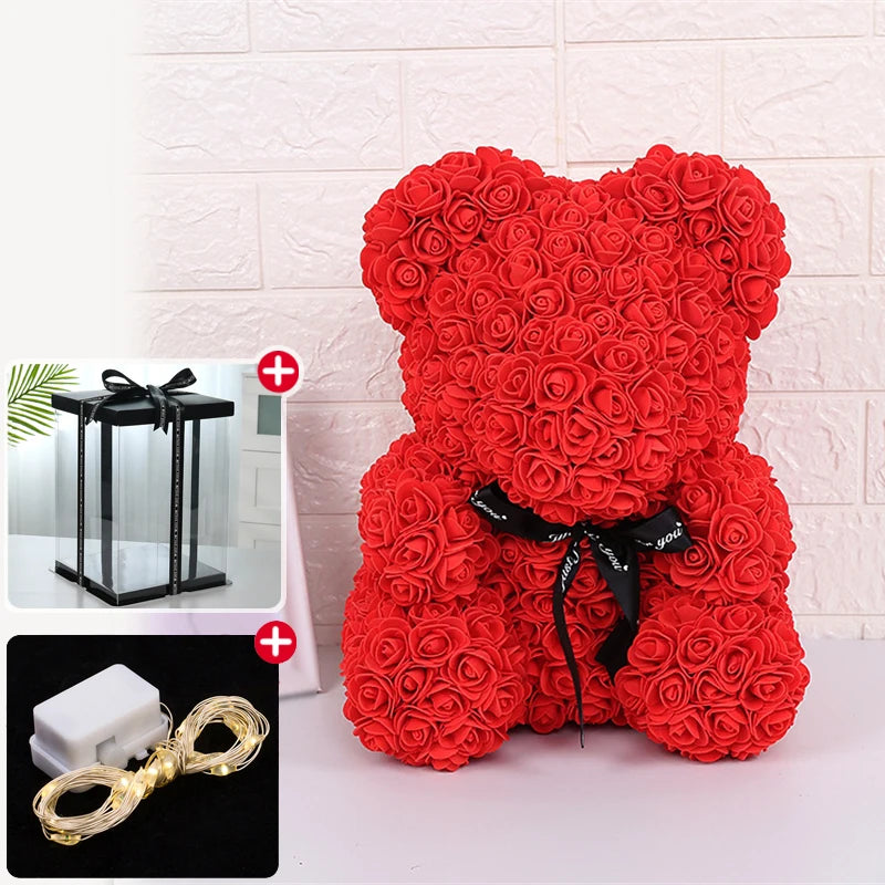 Assets Rose Bear Artificial Flower With Box Lights Teddy Bear