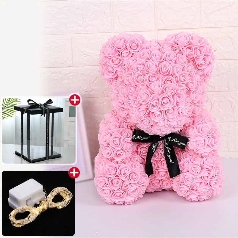 Assets Rose Bear Artificial Flower With Box Lights Teddy Bear