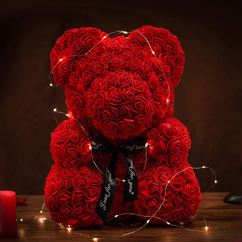 Assets Rose Bear Artificial Flower With Box Lights Teddy Bear