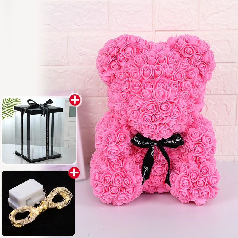 Assets Rose Bear Artificial Flower With Box Lights Teddy Bear