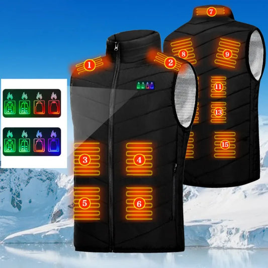 15 Zones Smart Heated Vest For Men/ Women Upgrade 4 Controller Winter Warm Vest USB Charging Water-resistant 3-9 Day Shipping