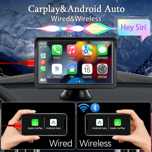 Car Radio Wireless CarPlay Android Auto Multimedia Video Player 7 inch Portable Touch Screen With USB AUX For Rear View Camera