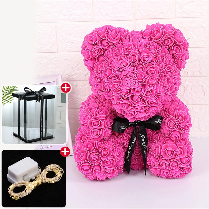 Assets Rose Bear Artificial Flower With Box Lights Teddy Bear