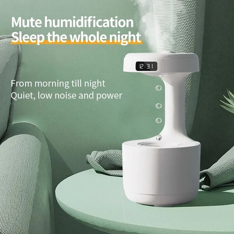 Anti Gravity Humidifier with LED Clock Display, Ultrasonic Water Drip Humidifier, Cool Mist Aromatherapy Diffuser, Floating Water Droplets, Rain Cloud Diffuser,