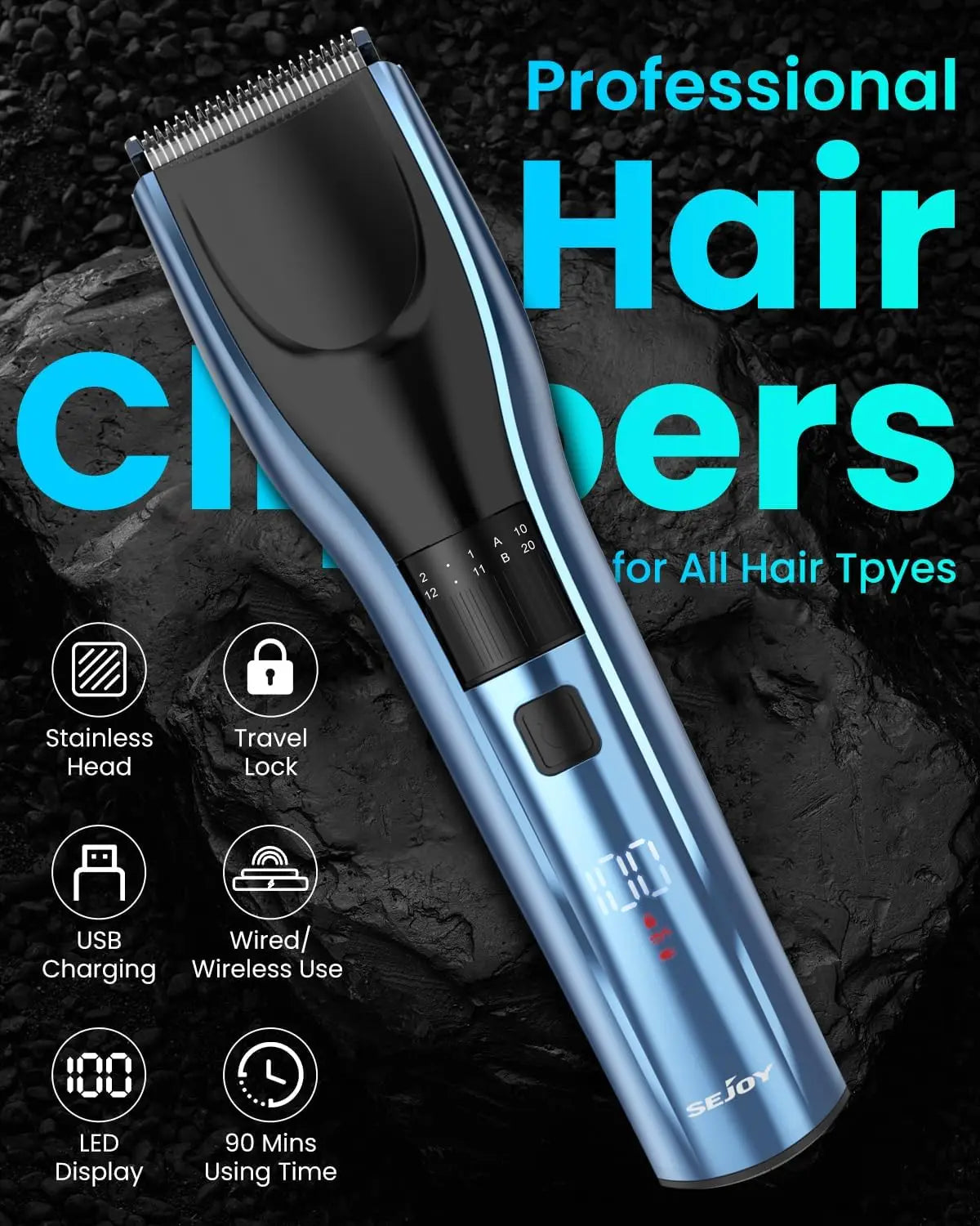 Men Cordless Professional Clippers for Hair Cutting Men's Hair Clippers Rechargeable Hair Trimmers