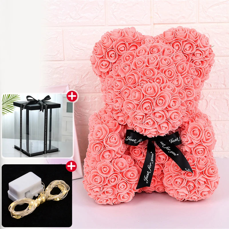 Assets Rose Bear Artificial Flower With Box Lights Teddy Bear