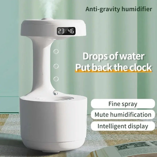 Anti Gravity Humidifier with LED Clock Display, Ultrasonic Water Drip Humidifier, Cool Mist Aromatherapy Diffuser, Floating Water Droplets, Rain Cloud Diffuser,