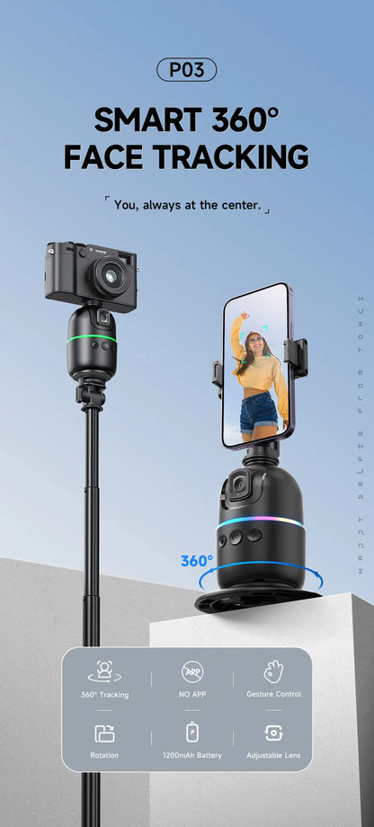 P03 Gimbal Stabilizer 360 Rotation Follow Focus Auto Face Tracking Tripod/Self-stick Desktop Cell Phone Holder for Live/Photo