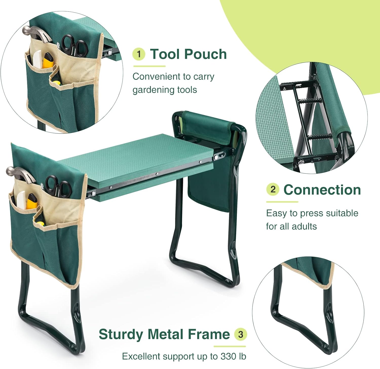 Assets Kneeling Foldable Bench for Gardening and Seat 330 lbs Load Capacity 8/10